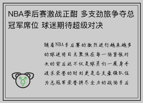 NBA季后赛激战正酣 多支劲旅争夺总冠军席位 球迷期待超级对决